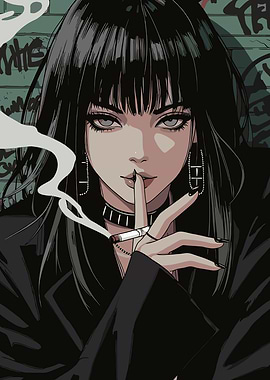 Anime Girl Smoking with Shushing Gesture