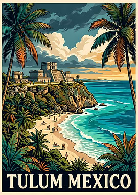 Tulum Mexico Travel Poster