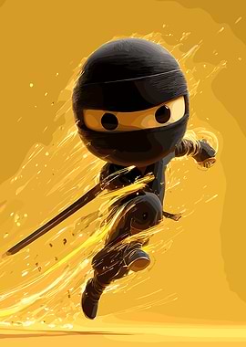 Chibi Ninja with Sword and Energy Trails