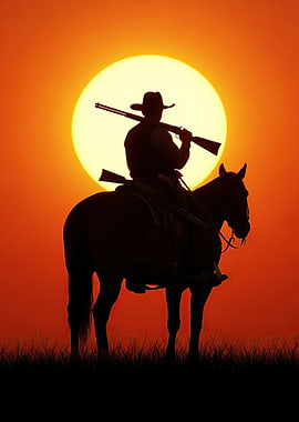 Cowboy Silhouette at Sunset