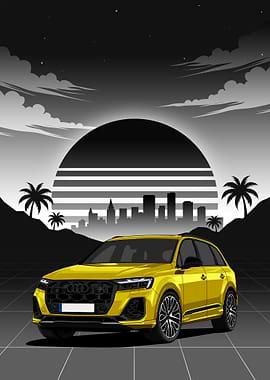 Yellow audi SQ7 Sunset Cityscape