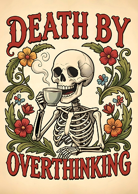 Funny Skeleton Drinking Coffee