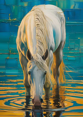 White Horse Drinking Water