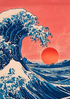 The Great Wave with Sun