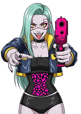 Cyberpunk Girl with Pink Gun