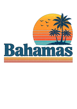 Bahamas Retro Sunset Palm Trees