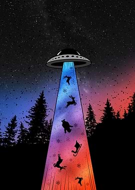 UFO Abducting Christmas Scene