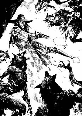Cowboy fighting werewolves