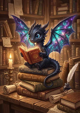Cute Dragon Reading Books