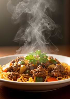 Steaming Spaghetti with Meat Sauce