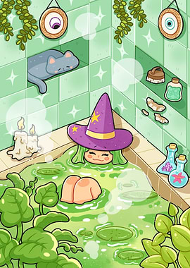 Witchy Bath Time with Cat