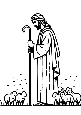 Jesus the Good Shepherd with Sheep