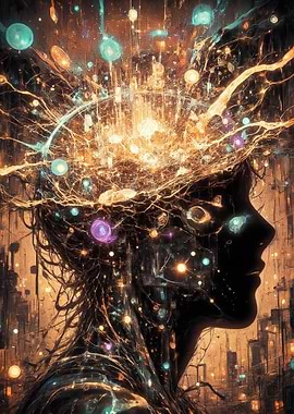 Abstract Human Head with Cosmic Energy