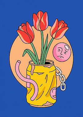 Sad Face and Tulips in a Can