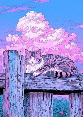 Cat Sleeping on a Fence