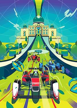 Formula E Race Towards Grand Building