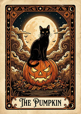 Black Cat on Jack-o'-lantern