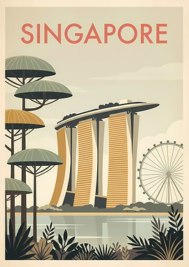 Singapore Skyline Vintage Poster