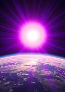 Purple Sunburst Over Earth