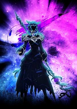 Mysterious Cat-like Mage in Cosmic Background