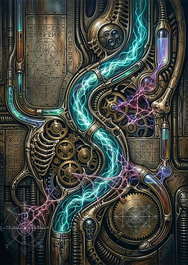 Steampunk Mechanical Heart with Energy Flow