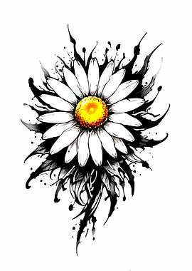 Daisy with Black Ink Splatter