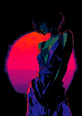 Retro Sunset Woman in Dress