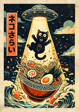 Cat Abducted by UFO over Ramen