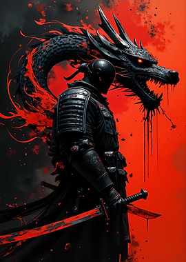 Samurai Warrior and Dragon