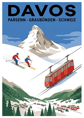 Davos Switzerland Ski Resort Vintage Poster