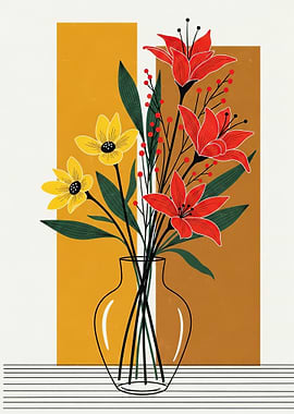 Vase of Red and Yellow Flowers