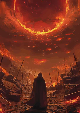 Hooded Figure in Fiery Apocalypse