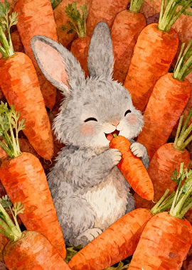 Cute Bunny Eating Carrot