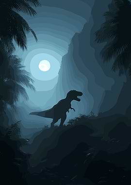Dinosaur in a moonlit jungle