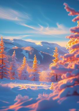 Snowy Mountain Landscape at Sunrise