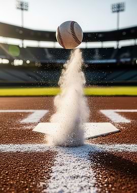 Baseball in mid-air over home plate