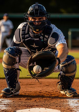 Baseball Catcher in Action