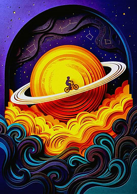 Child biking on Saturn's rings