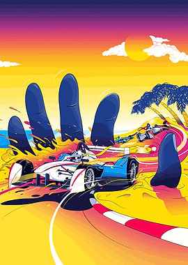 Formula E Race on a Tropical Beach