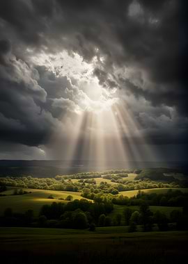 Stormy Sky Over Rolling Hills