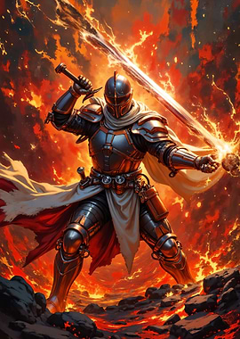 Fiery Knight with Glowing Sword