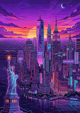 Retro Futuristic New York City Skyline