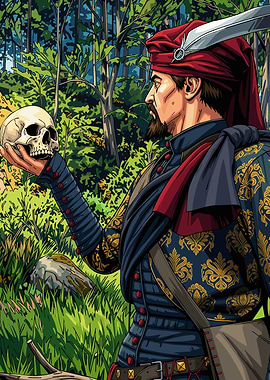 Man Holding Skull in Forest