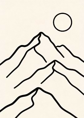 Minimalist Mountain Landscape with Sun