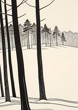 Black and White Forest Landscape