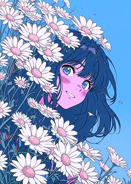 Anime Girl in Daisies