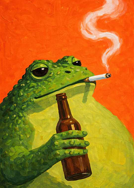 Frog Smoking and Drinking Beer