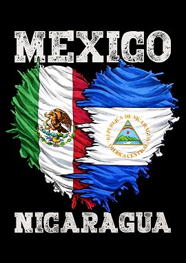 Mexico and Nicaragua Heart Flag