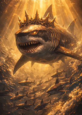King Shark with Crown and School of Sharks