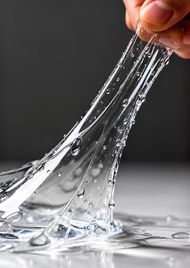 Stretching Clear Slime with Water Droplets